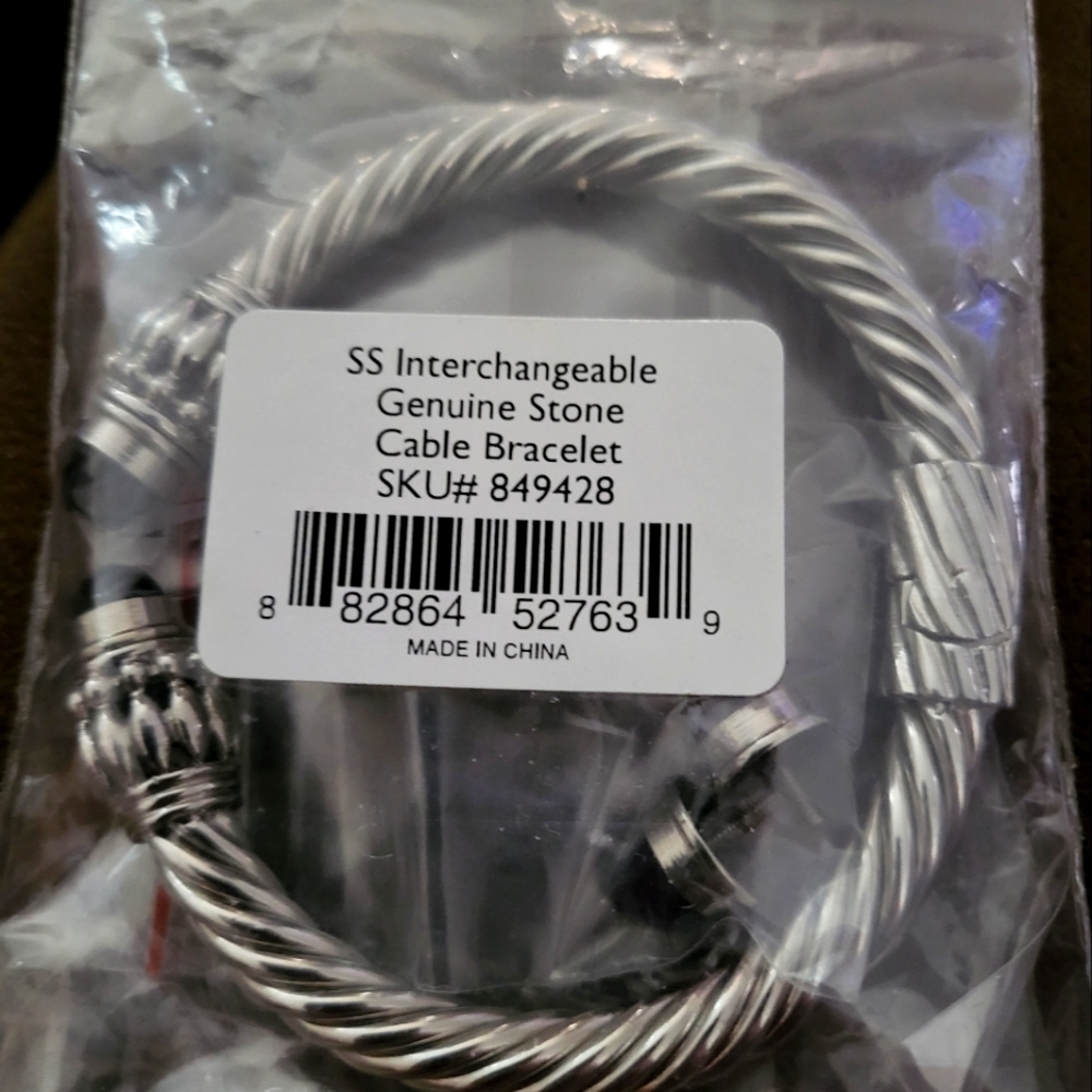SS Interchangeable Genuine Stone Cable Bracelet